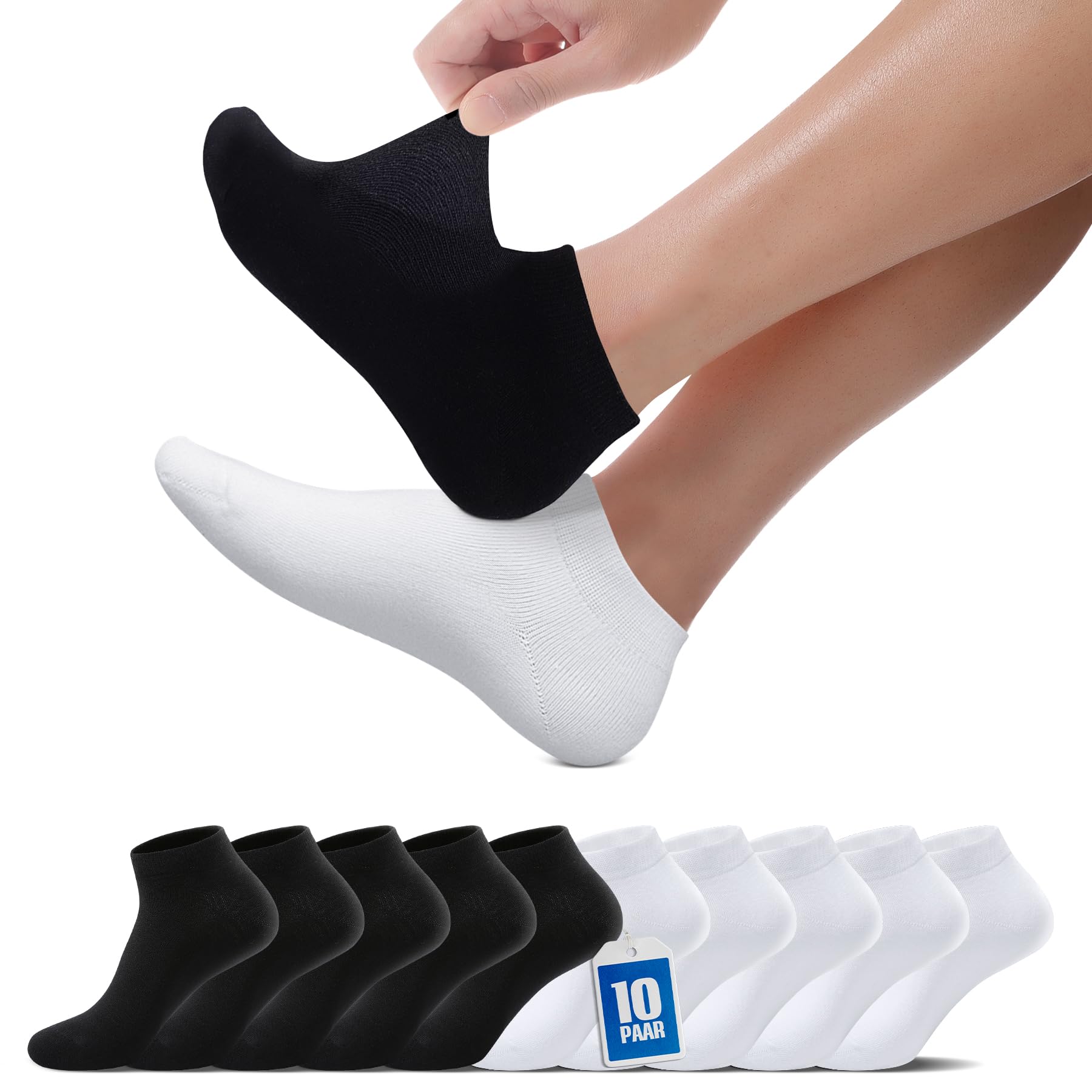 TUUHAW Calzini Uomo Corti 10 Paia - Calzini Donna Cotone Estivi Unisex Calze Corte Fantasmini Calzini Running Uomo Antiodore E Traspirante Invisibili Bianco, Nero, Grigio e Blu