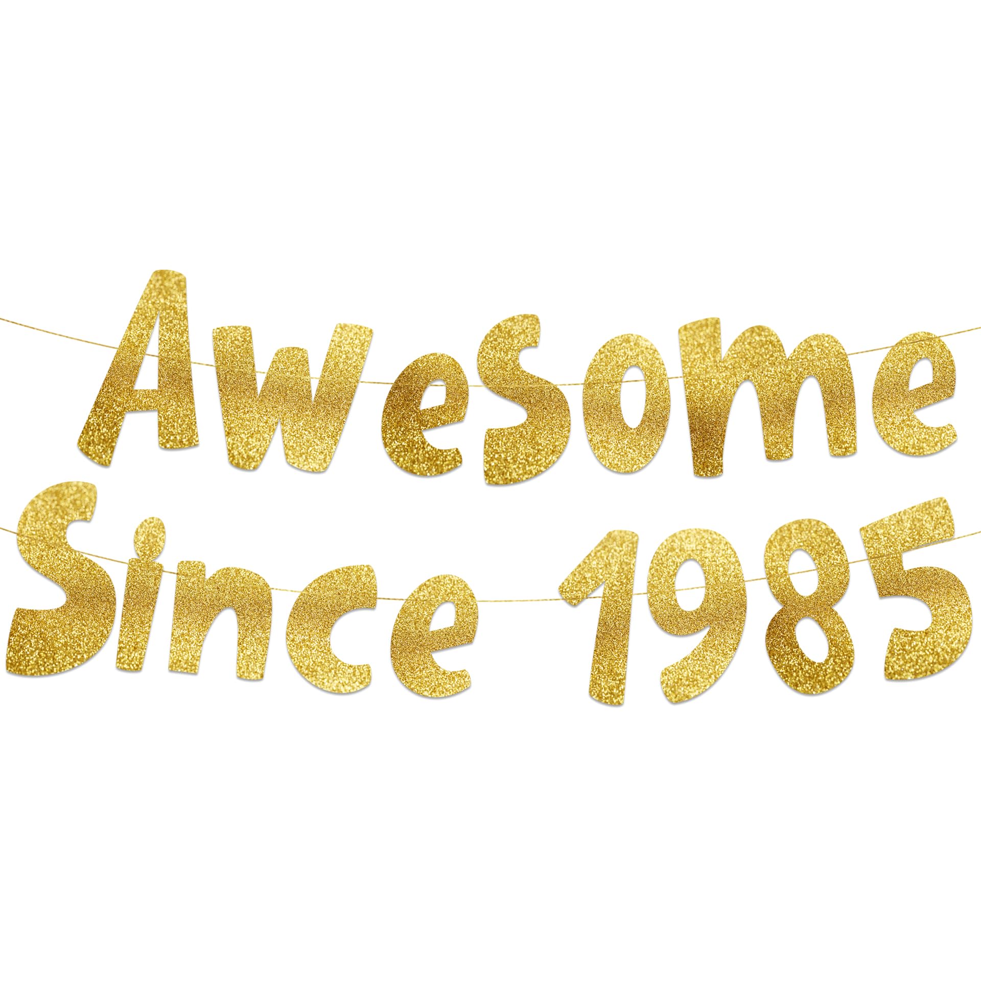 Pre-Strung Awesome Since 1985 Gold Glitter Banner - Funny 41st Birthday and Anniversary Decorations for Men and Women - Party Supplies and Gifts