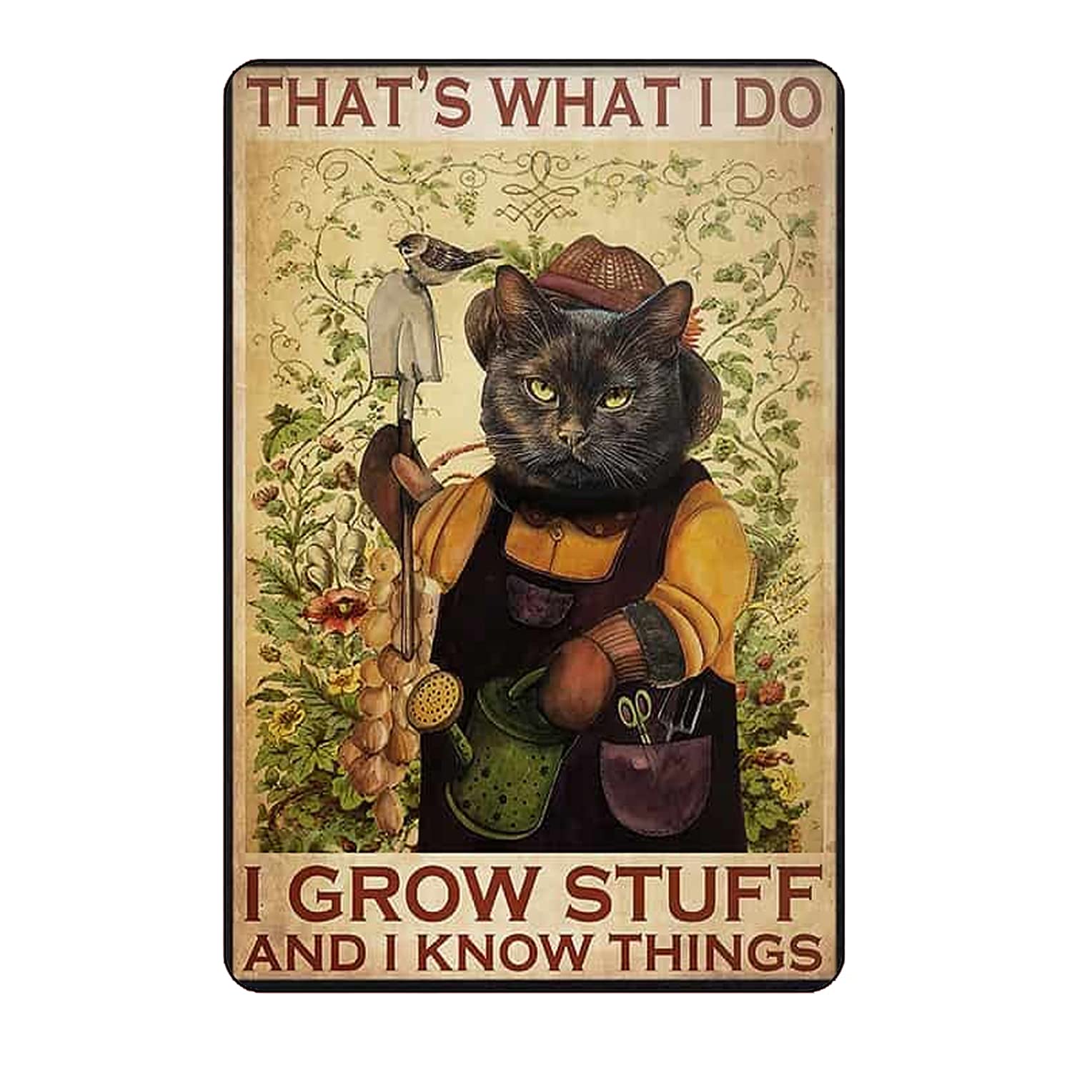 Garden Metal Tin Sign Wall Decor That's What I Do I Grow Stuff and I Know Things Black Cat Props for Home Background 8x12 inches Decorative Signs Plaques