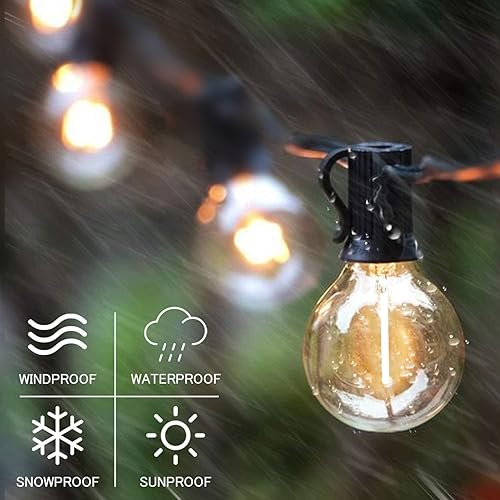 Miniatura 32 de SUNTHIN Guirnalda de luces blancas para exteriores, luces blancas de patio de 48 pies con 25 bombillas LED G40 inastillables (1 repuesto), luces