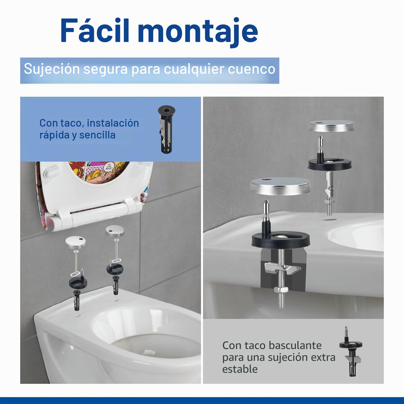 WENKO Tapa de WC Pop-Art - antibacteriano, dispositivo automático de descenso, sujeción higiénica Fix-Clip, Duroplast, 38 x 45 cm, Multicolor