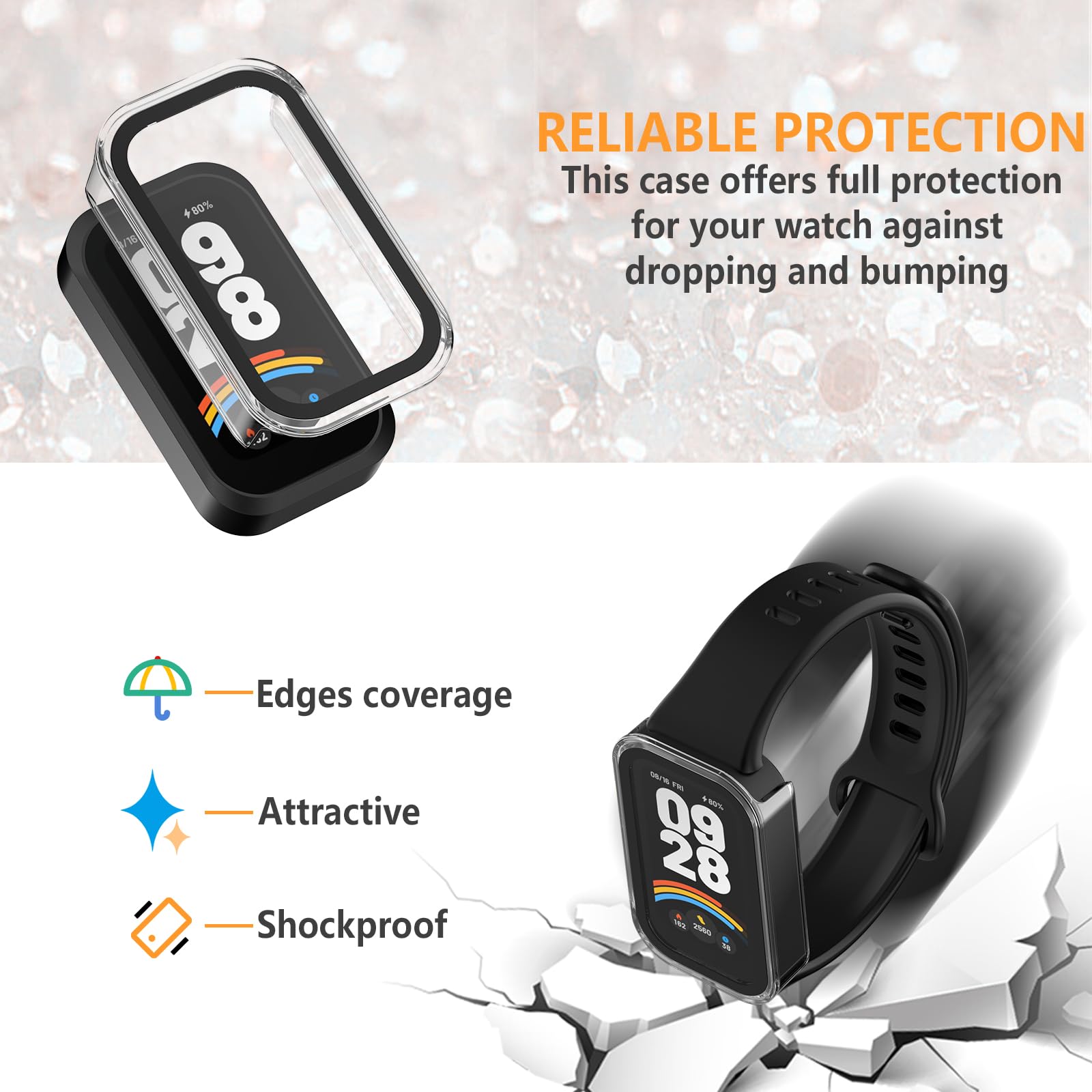 Hianjoo 3 Pack Cover con Vetro Temperato Compatibile per Xiaomi Mi Band 9 (2024), Pellicola Proteggi Schermo PC Custodia Compatibile con Xiaomi Mi Band 9
