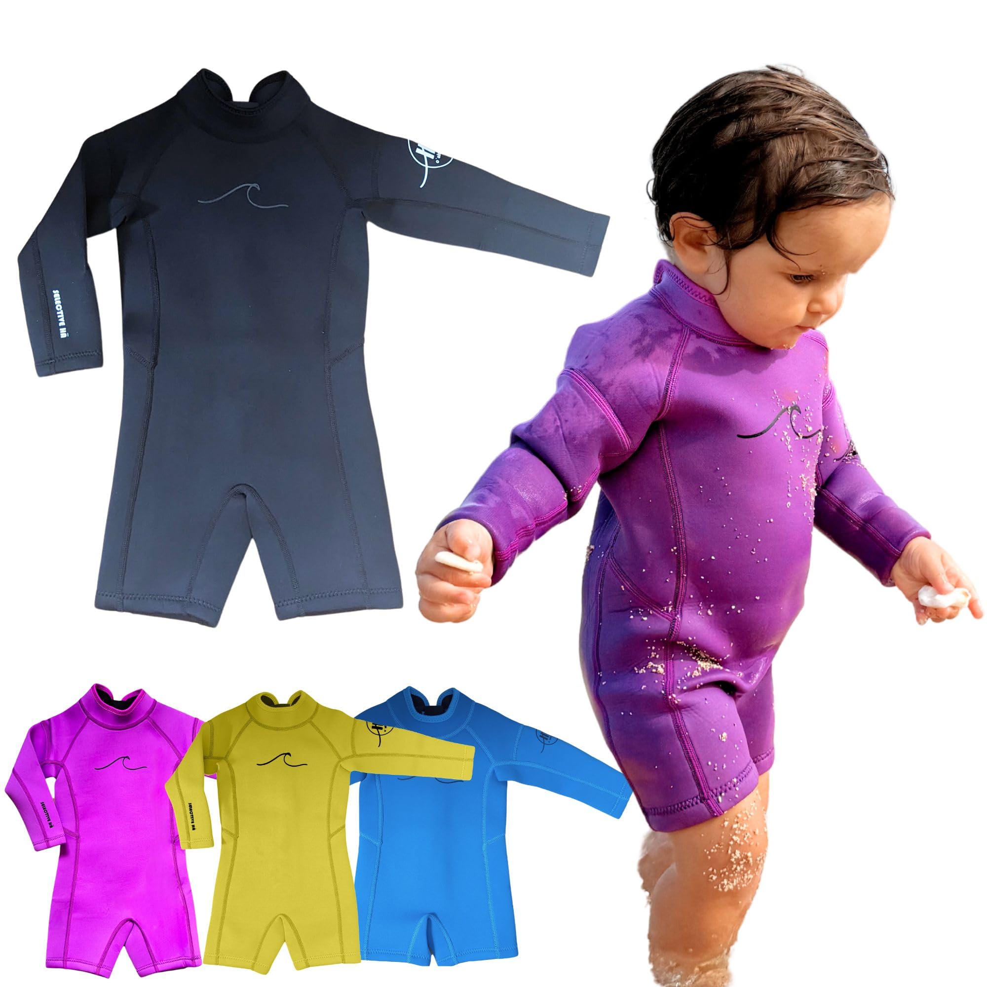 Selective HA Baby, Infant, Toddler, Kids Ultrasoft 1.5mm and 2.5mm Genuine Yamamoto Neoprene Longsleeve Shorty Wetsuit Springsuit