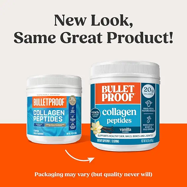 Bulletproof Vanilla Collagen Peptides Powder with MCT Oil, 14.3 Ounces, Grass-Fed Collagen Protein for Skin, Bone and Joint Support, Pasture Raised, No Added Hormones, Packaging May Vary 2