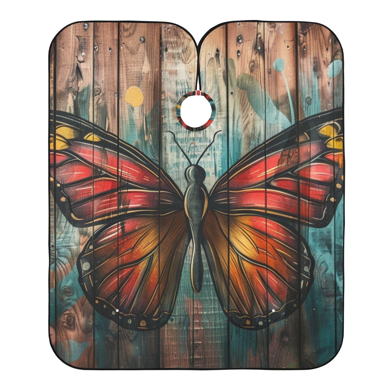 Barber Cape Salon Cape Hairdressing Apron Haircutting Waterproof Butterfly Wooden for Adults Clients with Designs Adjustable Neck Closure