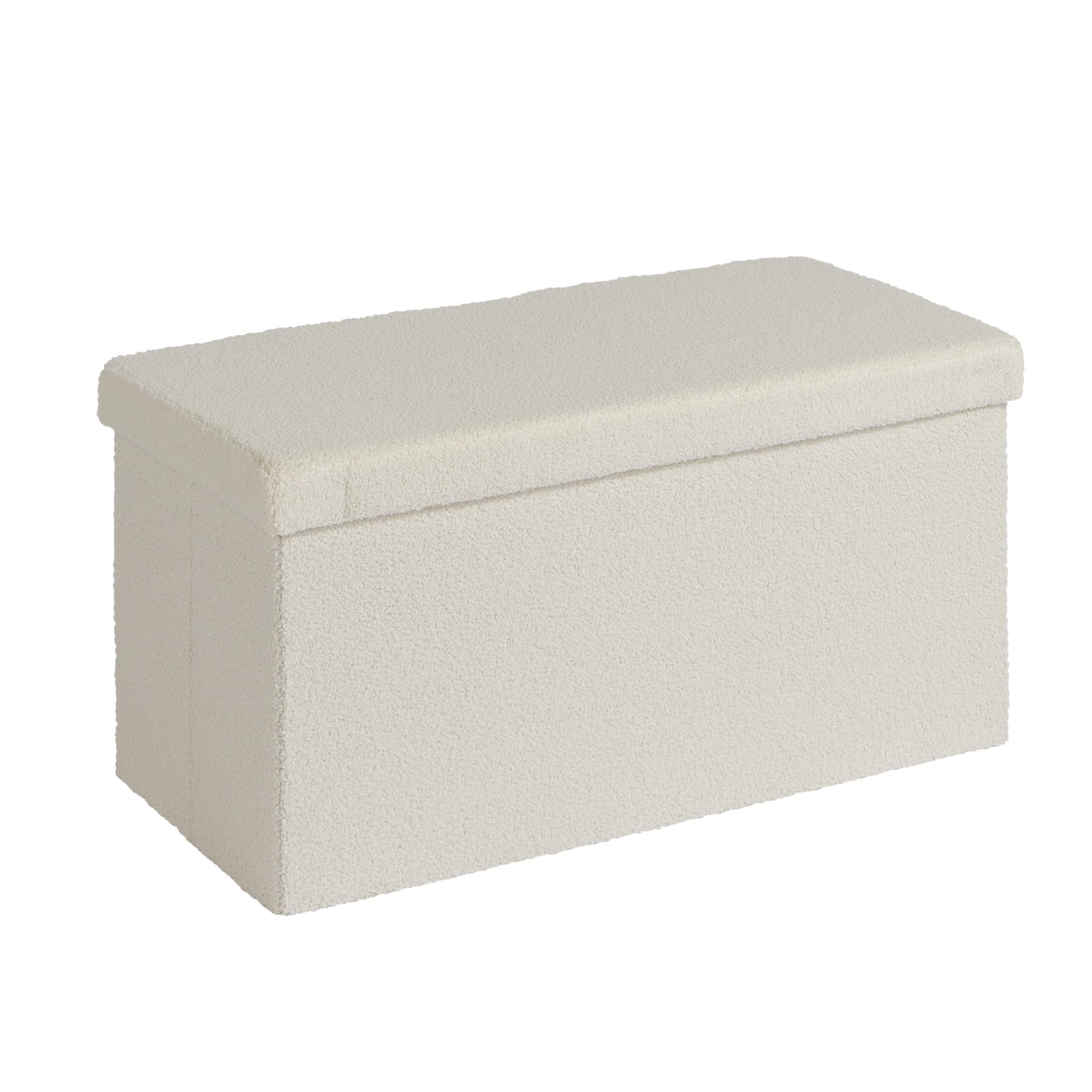 Home Source Folding Ottoman Chest - Boucle Teddy Bear Fabric - Cream - Storage Box
