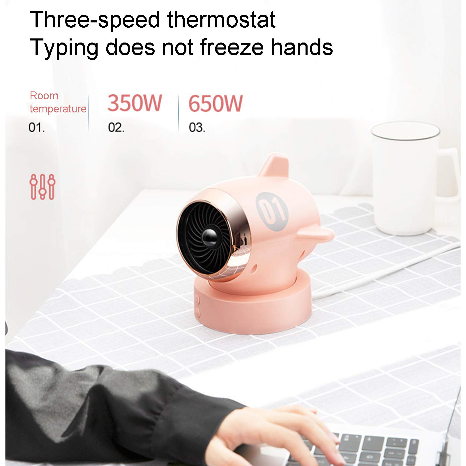 Piccolo Aeroplano Portatile Stufetta, Risparmio energetico Warmer, Mini Ventilatore dello scrittorio Elettrico Alimentato 650W Rapida Riscaldare Elettrico Stufetta per la casa,Rosa