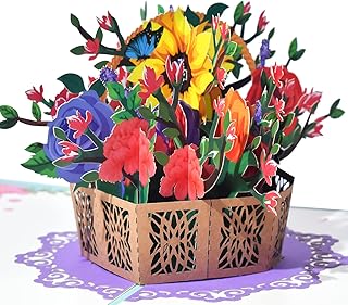 GREETING ART Flower Basket Pop Up Card,Mother’s Day Card,8x6-3D Flower Greeting Card,Birthday Card Pop Up for Women, Grandma, Mom, Wife, Paper Flower Card,Anniversary,Thinking of You,Thank You Card