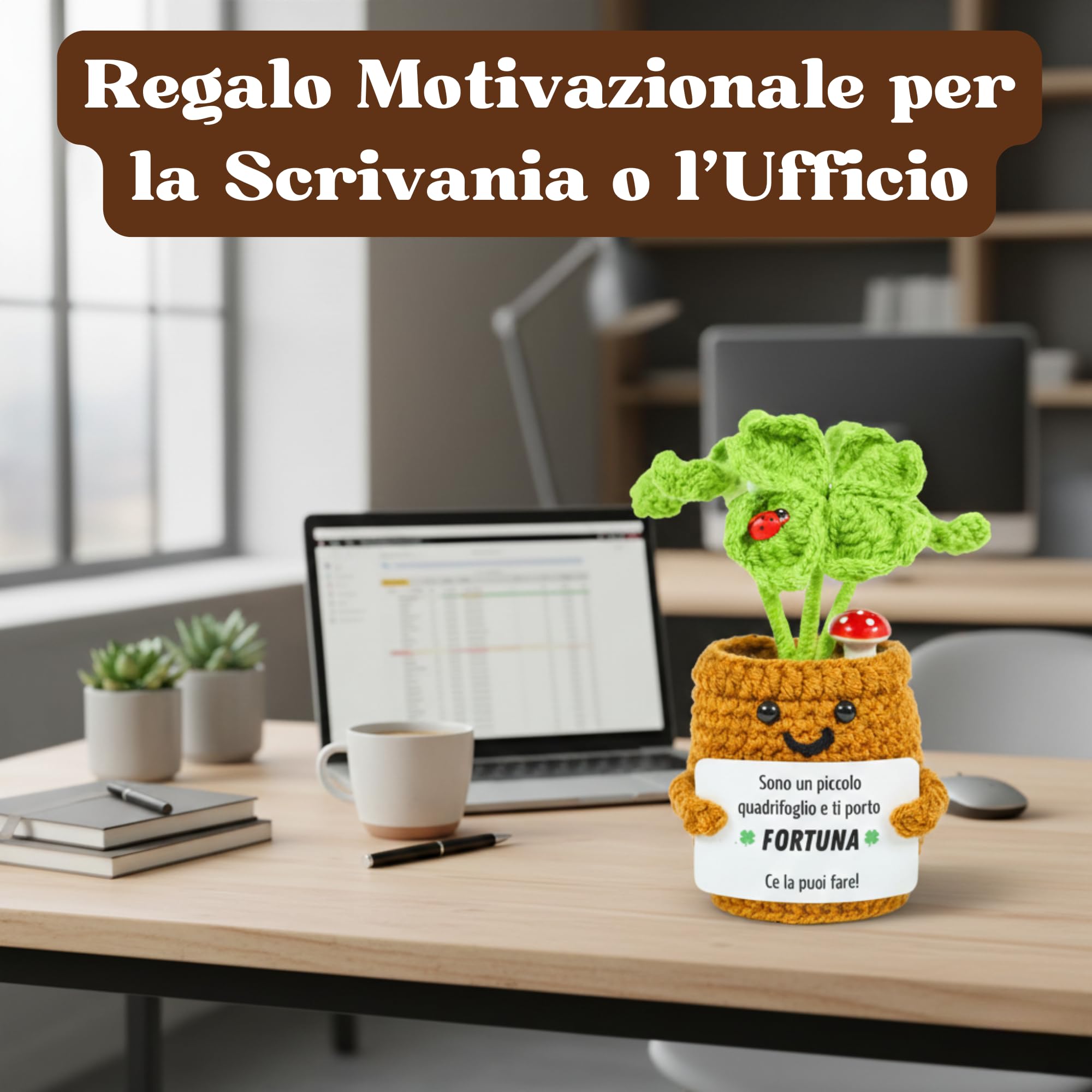 Quadrifoglio e Coccinella Uncinetto | Portafortuna da Regalare per Donna o Uomo, Idea Regalo Compleanno Amica, Collega o Fratello | Positive Peluche Motivazionale Porta Antistress Ufficio (Trifoglio)