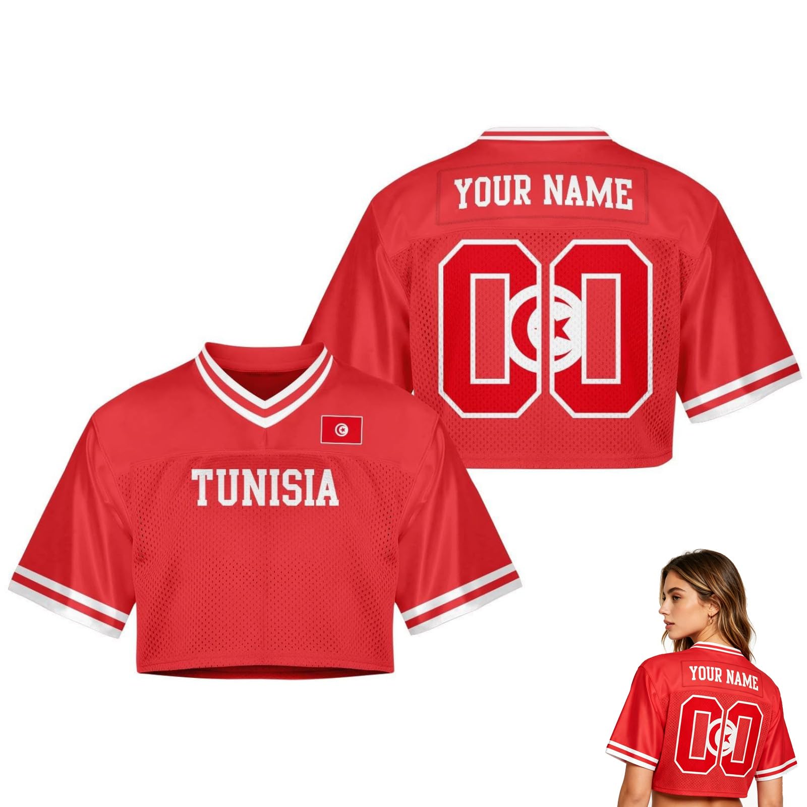 2026 World Cup Fan Shirt for Women,Personalised Name & Number, Y2K Crop Style Jersey, Cute Summer Short Sleeve Top for Match Day, Loose Streetwear Perfect Gift for Girls (Tu-nisia)