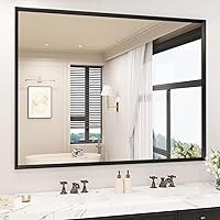 Vista 59 de Espejo de baño negro de 20x30 pulgadas con marco de metal negro, espejo de tocador rectangular redondeado con acabado mate para pared, con vidrio