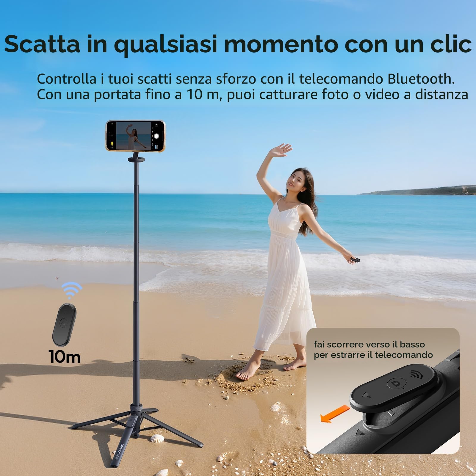 ULANZI MT85 Selfie stick treppiede magnetico con 4 piedi, Bastone selfie bluetooth con Apertura automatica, Treppiede con calamita 153cm, Compatibile con iPhone Serie 17 16 15 e Samsung Xiaomi Realme