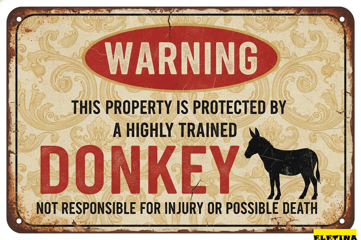 Personalized Sign for Man Cave Funny Donkey Barn Warning Mule Decor Beware Of Donkey Gift Jackass Warning Metal 8x12 Inchse Private Property Decorative