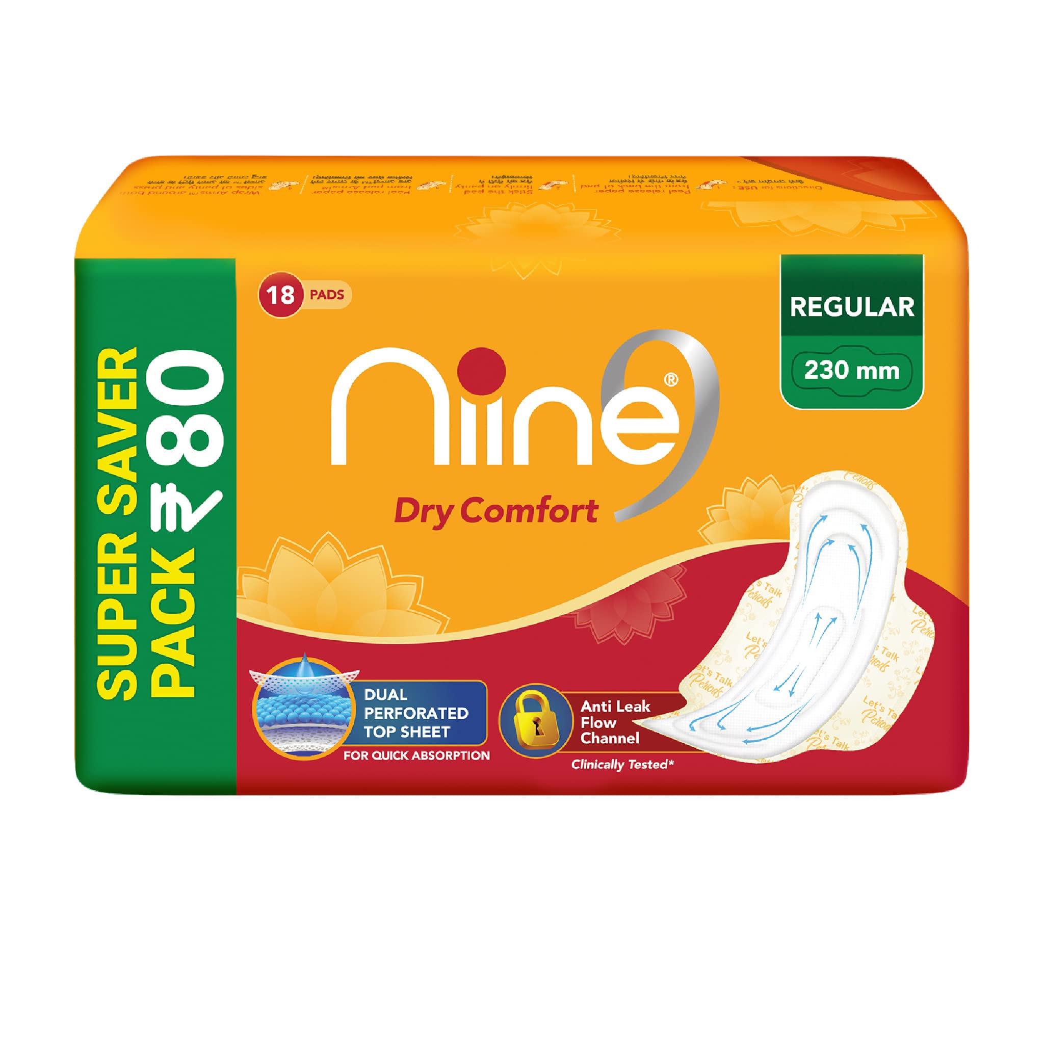 Niine Dry Comfort Regular Sanitary Pads for women | 18 pads, Pack of 1| Suitable for Light Flow| Faster Absorption | Prevents Wetness & Leakage (B0BV2Z1QMK) Amazon Price History, Amazon Price Tracker