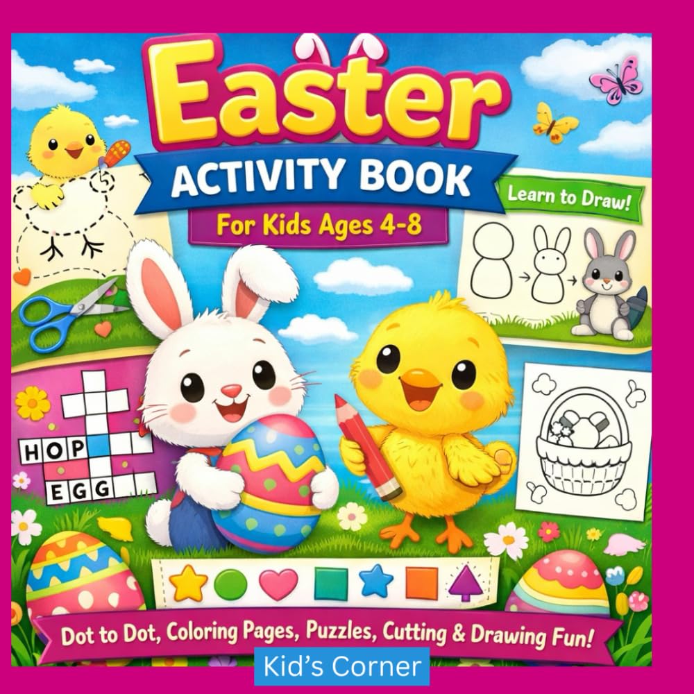 Easter Activity Book for Kids Ages 4–8: Dot to Dot, Coloring Pages, Puzzles, Cutting Skills, Drawing & Learning Fun