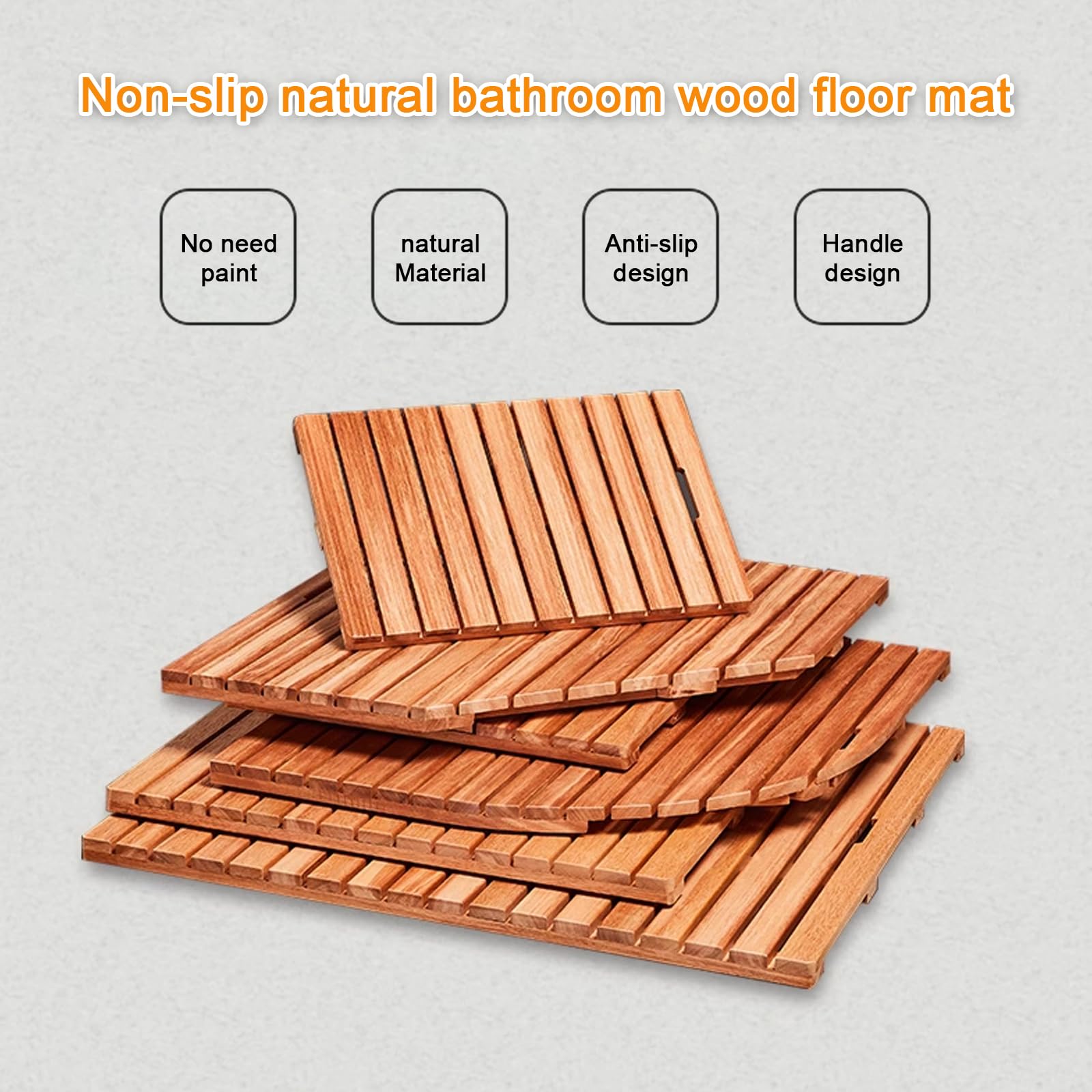 Tappetino da bagno in legno, impermeabile, antiscivolo, design in bambù, per spa e sauna, tappetino rettangolare per bagno e doccia