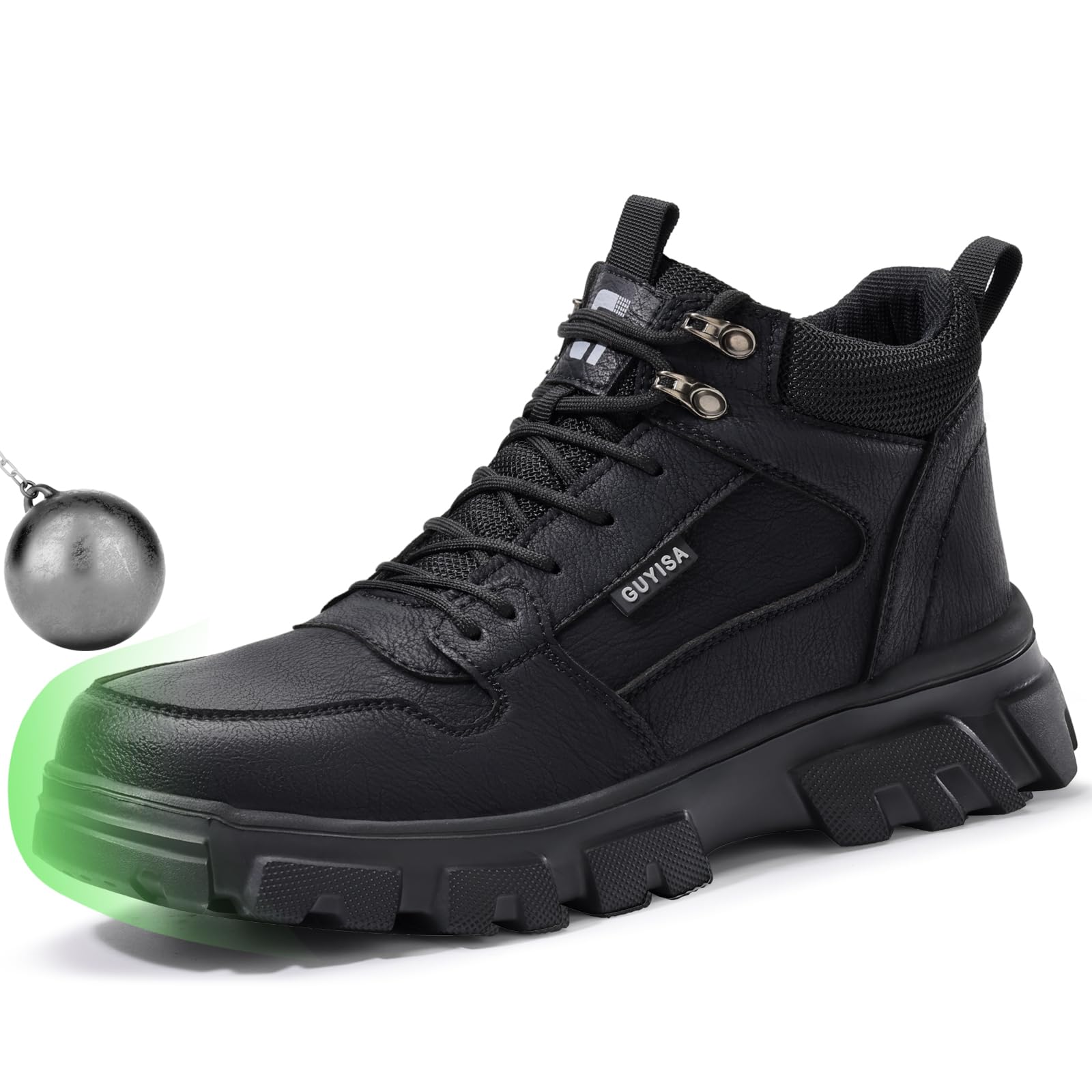 Light Steel Toe Boots for Men Comfortable Work Boots for Warehouse | Lightweight Safety Boots with Puncture Resistant Midsole, Protective Work Boots for Warehouse Factory Black