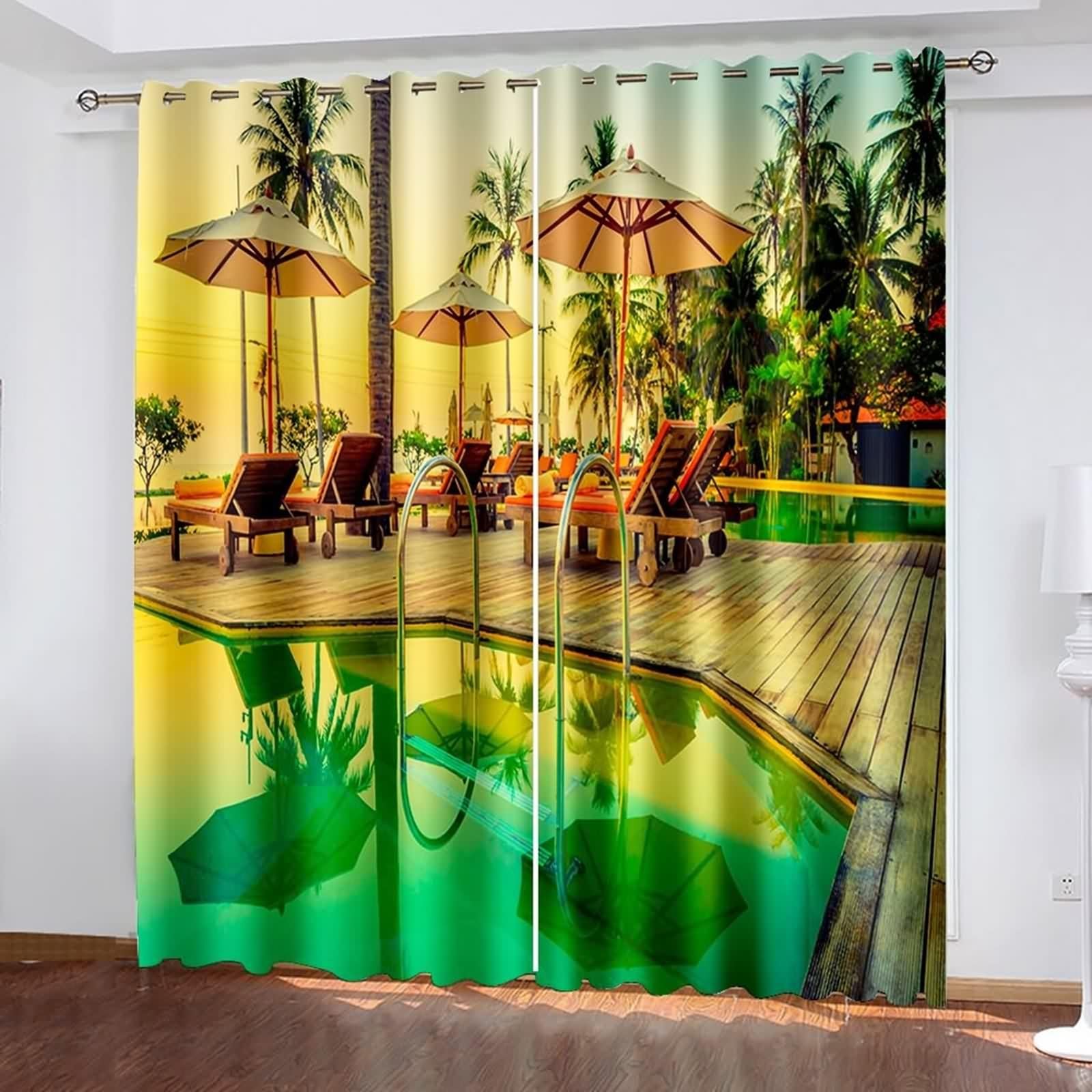 Zasłona okienna do sypialni, żółta zielona zasłona zaciemniająca do domu wakacyjnego i basenowego 132L x 229H CM Zestaw 2 szt