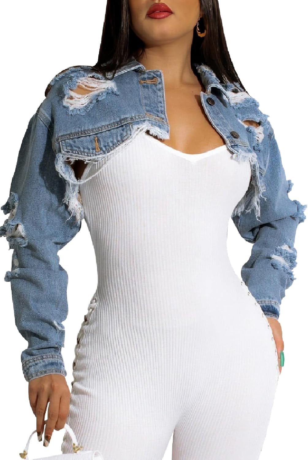 Women's Crop Top Jean Jacket Button Down Long Sleeve Cropped Denim Jacket Coat