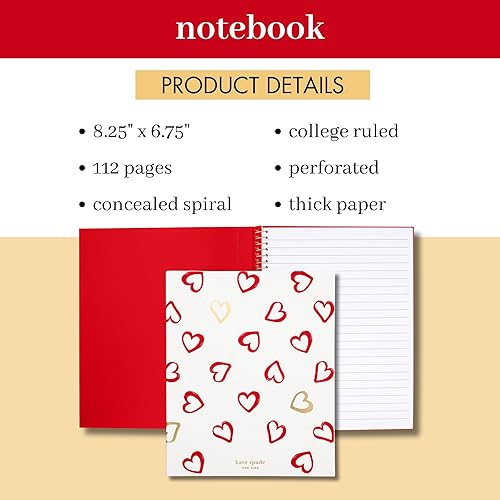 Miniatura 2 de Kate Spade New York Cuaderno pequeño en espiral oculto, cuaderno de 8.25 x 6.75 pulgadas con 112 páginas rayadas (corazones de pincelada)
