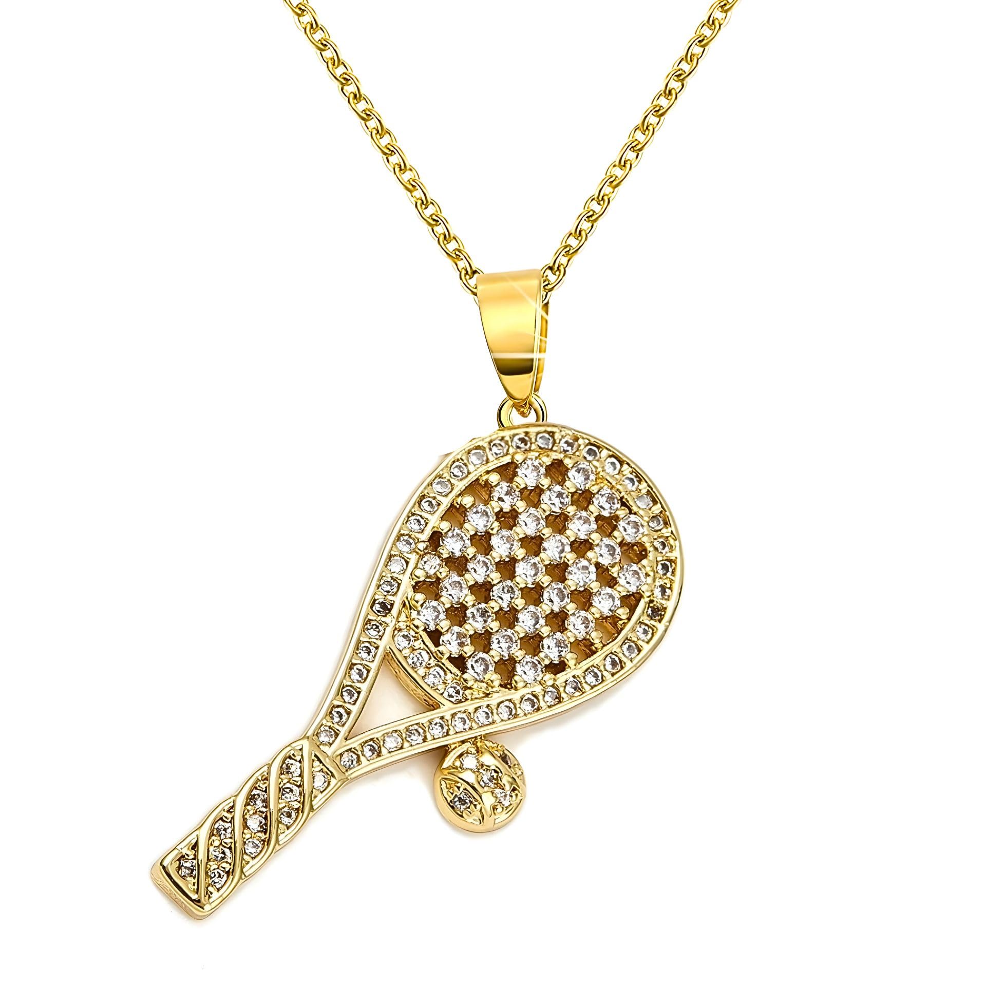 18K Real Gold Plated 'Pride of the Racquet Queen' Crystal Studded Tennis Racket Pendant Necklace with Chain for Women & Girls | Sports Lover Jewellery Gift for Birthday, Anniversary, Friendship, Special Occasions (NK1532) 1 Pc-image-7