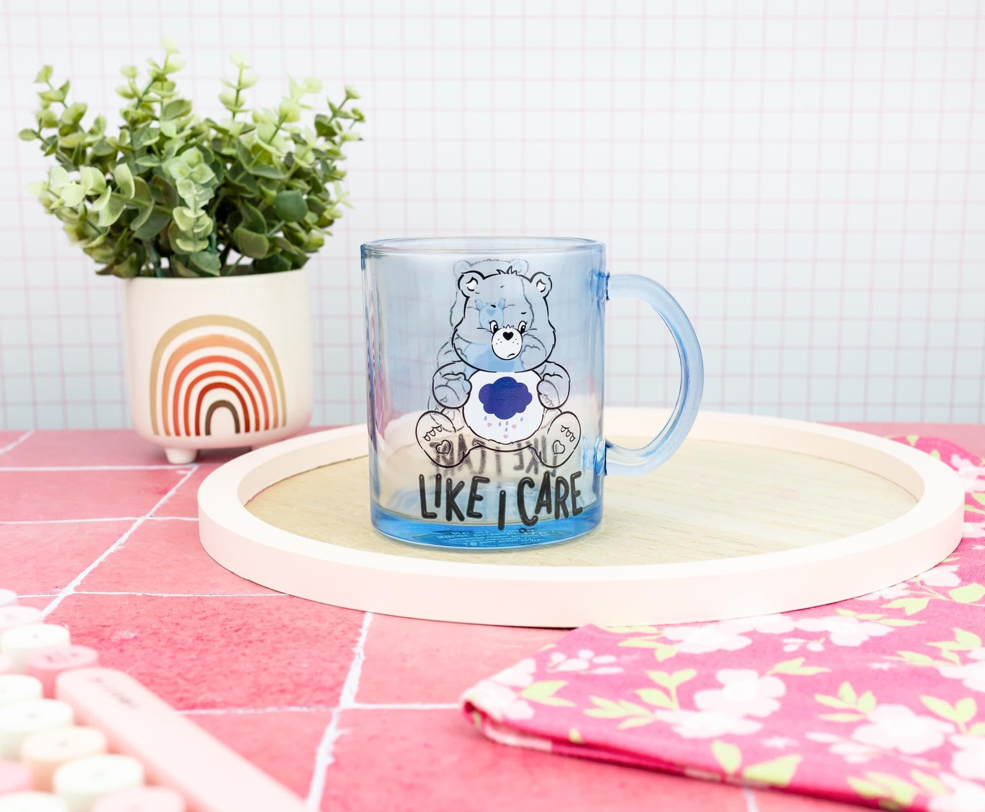 Amazon.com | Silver Buffalo Care Bears Like I Care Glass Coffee Mug  Featuring Grumpy Bear, 17.5 Ounces: Coffee Cups & Mugs