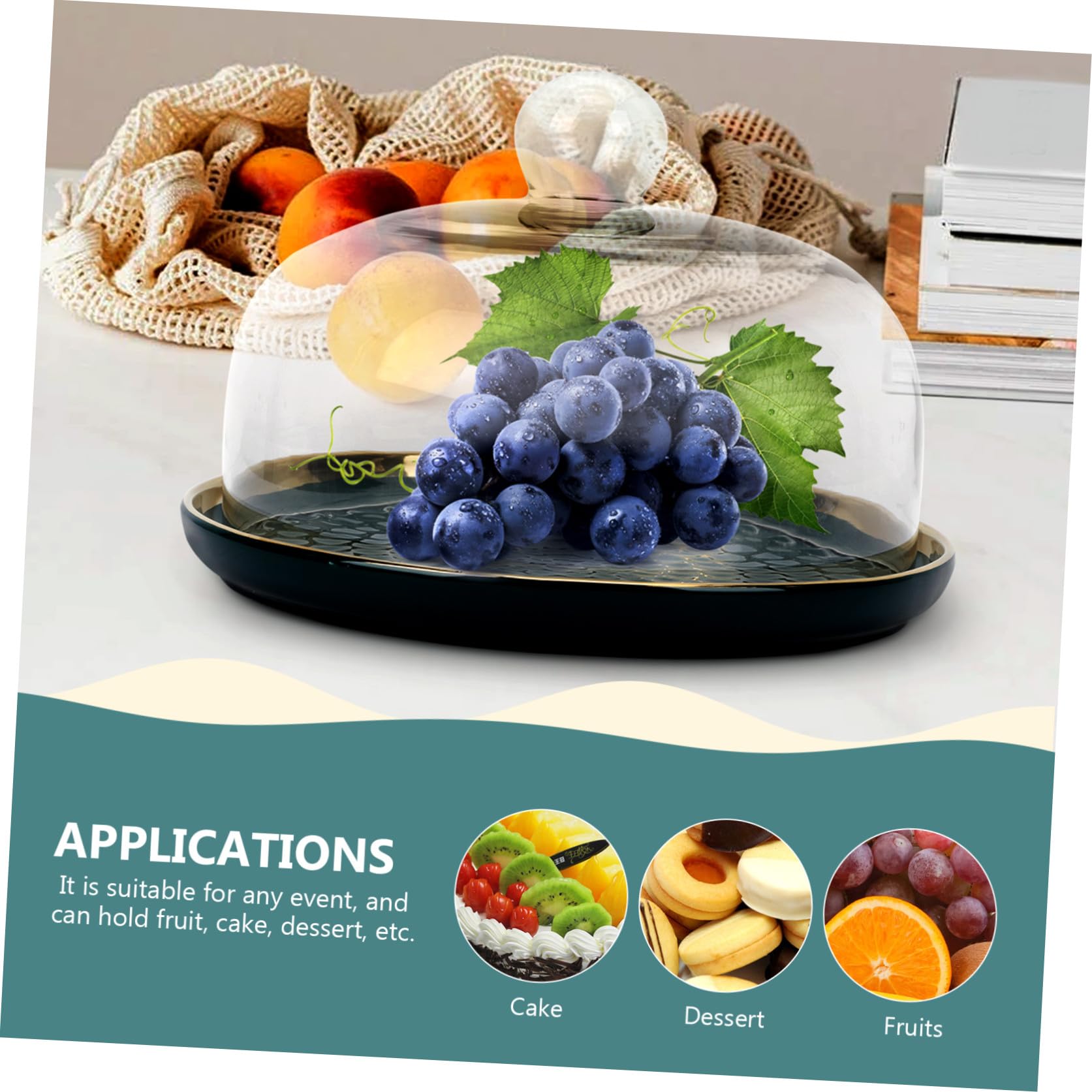 Artibetter Cloche à Fromage en Verre avec Plateau en Céramique pour Gâteau et Fruits, Pratique et Sûr, pour Anniversaires et Présentation Élégante