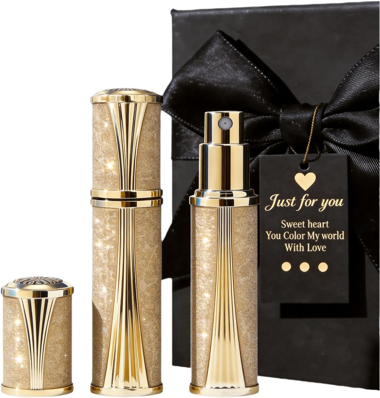5ml Bottom Refillable Perfume Atomizer, Pump Fill from Bottom, Leakproof Travel Spray Bottle with Gift Box for Travel & Daily Outings