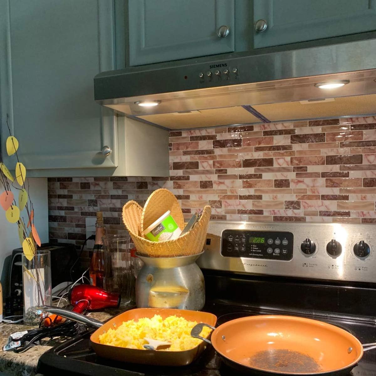 LONGKING 10-Sheet Peel and Stick Tile Backsplash, Vinyl 3D Self-Adhesive Tile Stickers for Kitchen, Bathroom, Counter Top, Marble 77 - - 