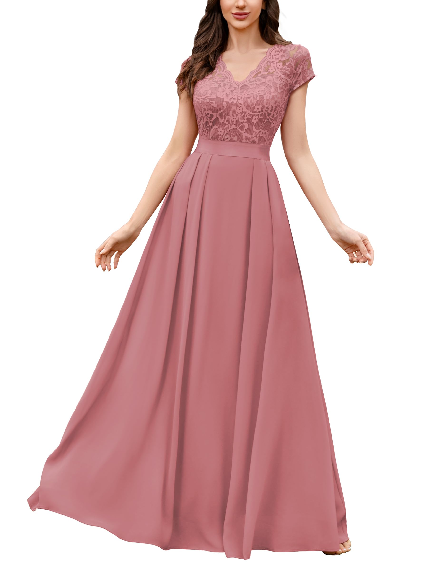 Photo 1 of Miusol Women's Floral Lace V-Neck Bridesmaid Dress - Large, Cinnamon Pink L