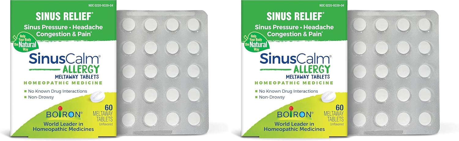 Boiron SinusCalm Allergy Tablets for Relief from Sinus Pressure,Sinus Headache,or-Sinus Congestion and Pain -,60 Count (Pack of 2)