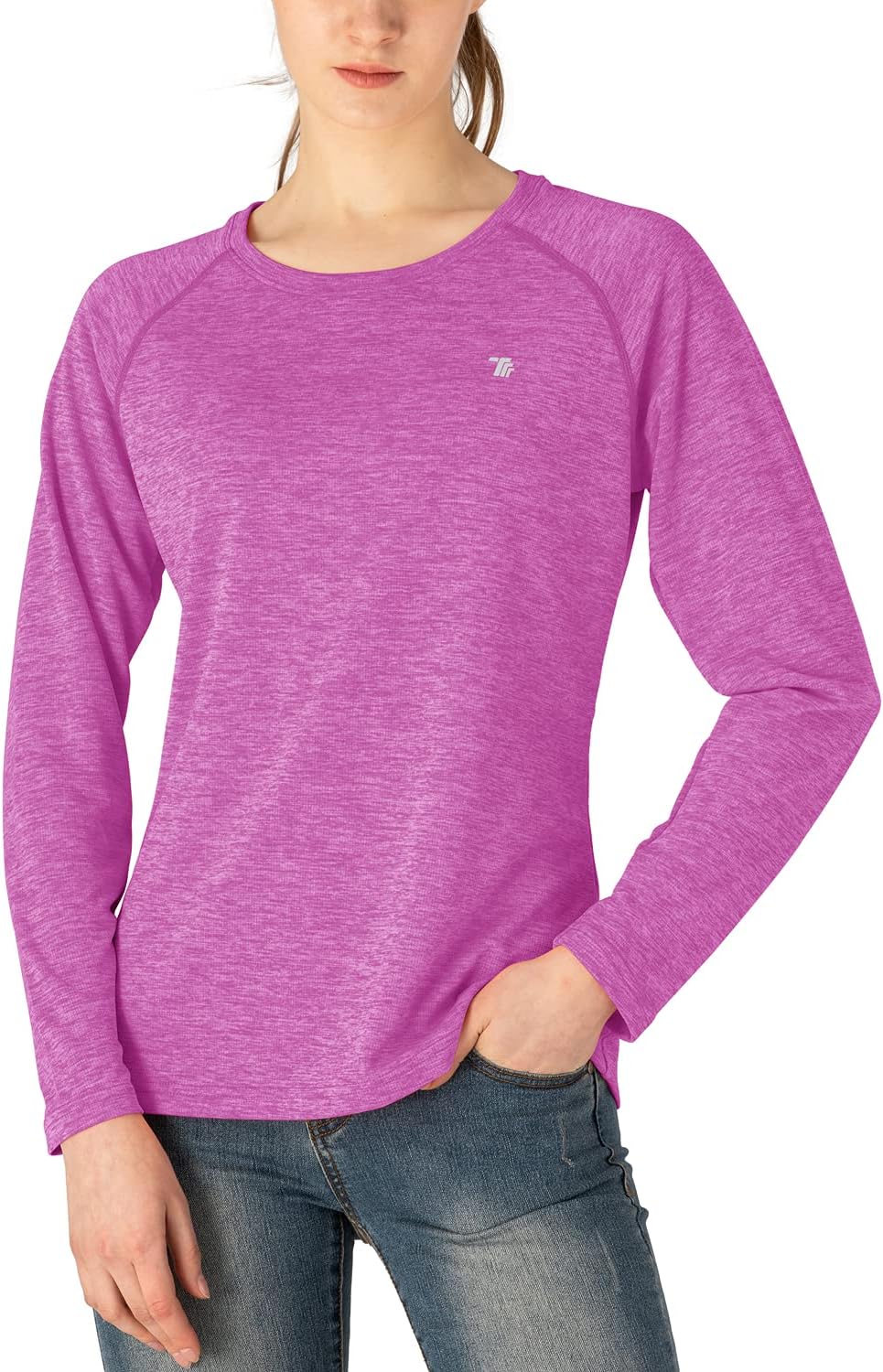 donhobo Women’s Long Sleeve Sports Running Tops Shirts,UPF 50+ Sun Protect Breathable Quick-Dry Fitness T-Shirt Tops for Workout Gym Training Yoga Pilates