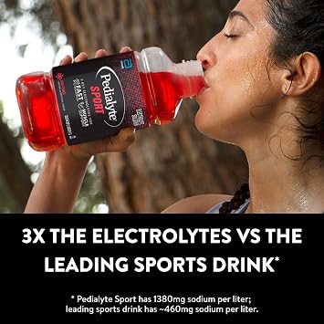 Pedialyte Sport Electrolyte Drink, Fast Hydration with 5 Key Electrolytes for Muscle Support Before, During, After Exercise, Fruit Punch, 1 Liter, Pack of 4