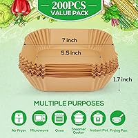 Vista 2 de BYKITCHEN Forros pequeños para freidora de aire de 1 a 3 cuartos de galón, juego de 200, mini papel pergamino para freidora de aire de 5.5 pulgadas