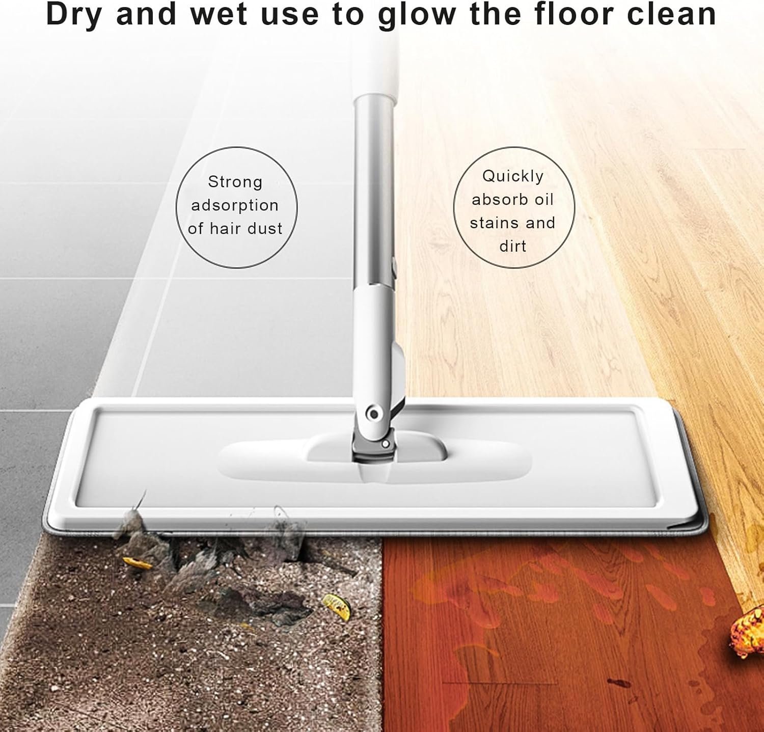 White Microfiber Flat Mop and Bucket Set for Wet and Dry Use