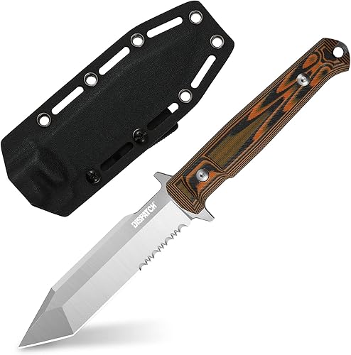 Dispatch Cuchillo táctico fijo de hoja de acero inoxidable 8CR Bushcraft EDC mango G10 con funda Kydex para campamento al aire libre supervivencia