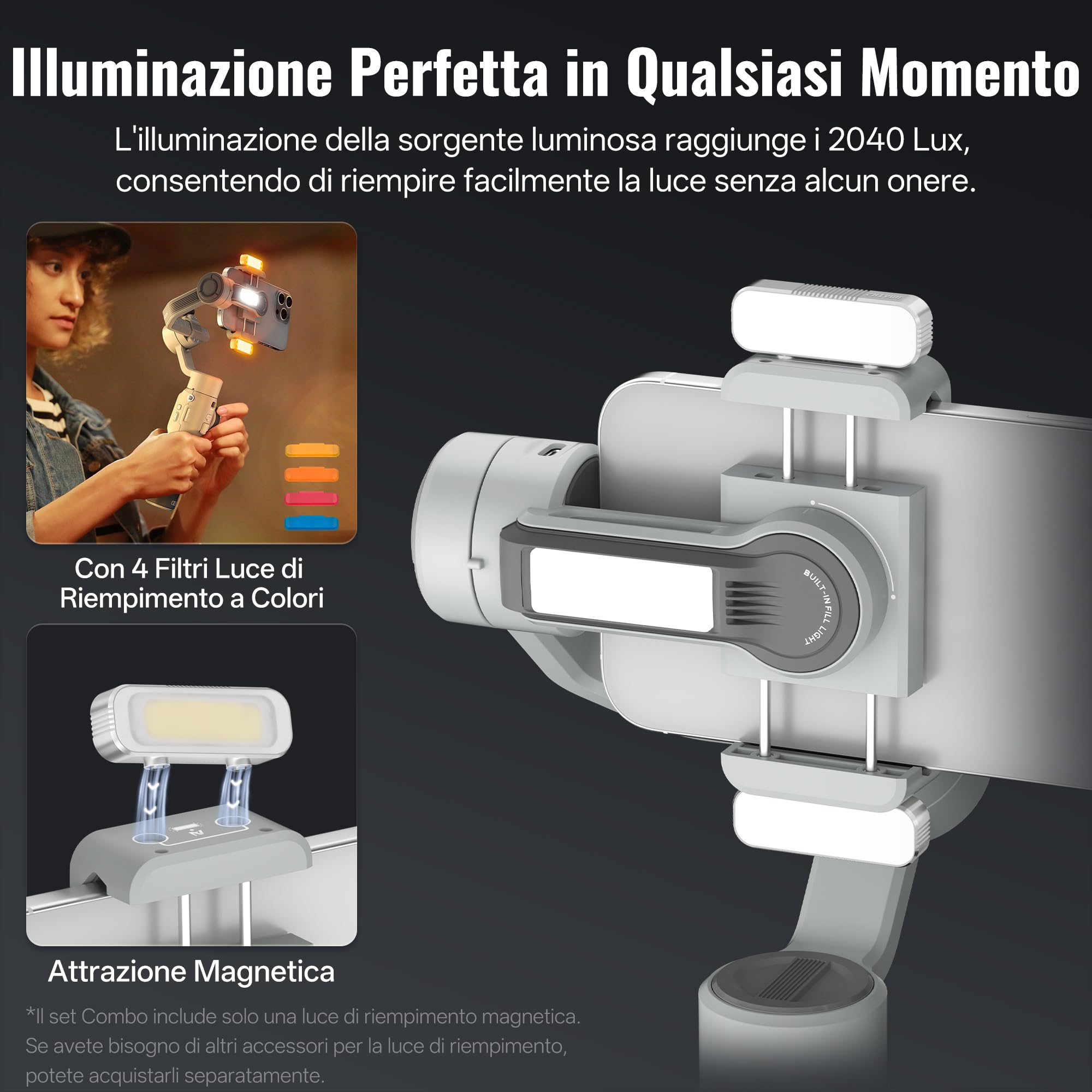 ZHIYUN CINEPEER SMOOTH 5E Combo Stabilizzatore per Smartphone, Intelligent AI Tracking, Luce di Riempimento Integrata & Magnetica, 3 Assi Gimbal, Modifica Intelligente, Carico 300g