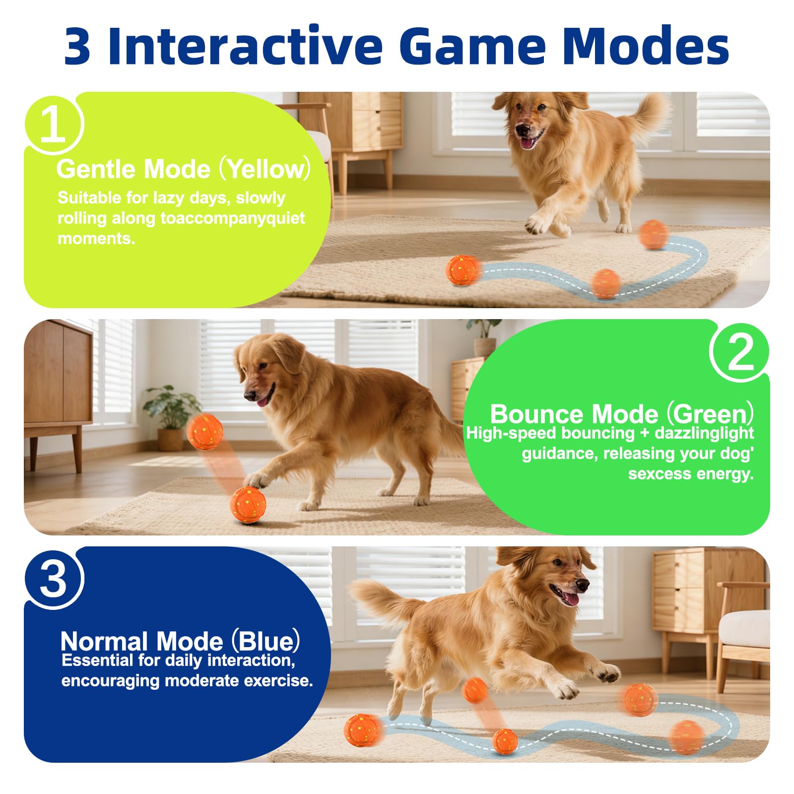 Pelota interactiva Perro,Pelota de Juguetes para Perros,Pelota Perro se Mueve Sola,Juguetes para Perros Inteligentes Recargables USB,3 Modos Juego,para Perros pequeños a Grandes(Naranja)