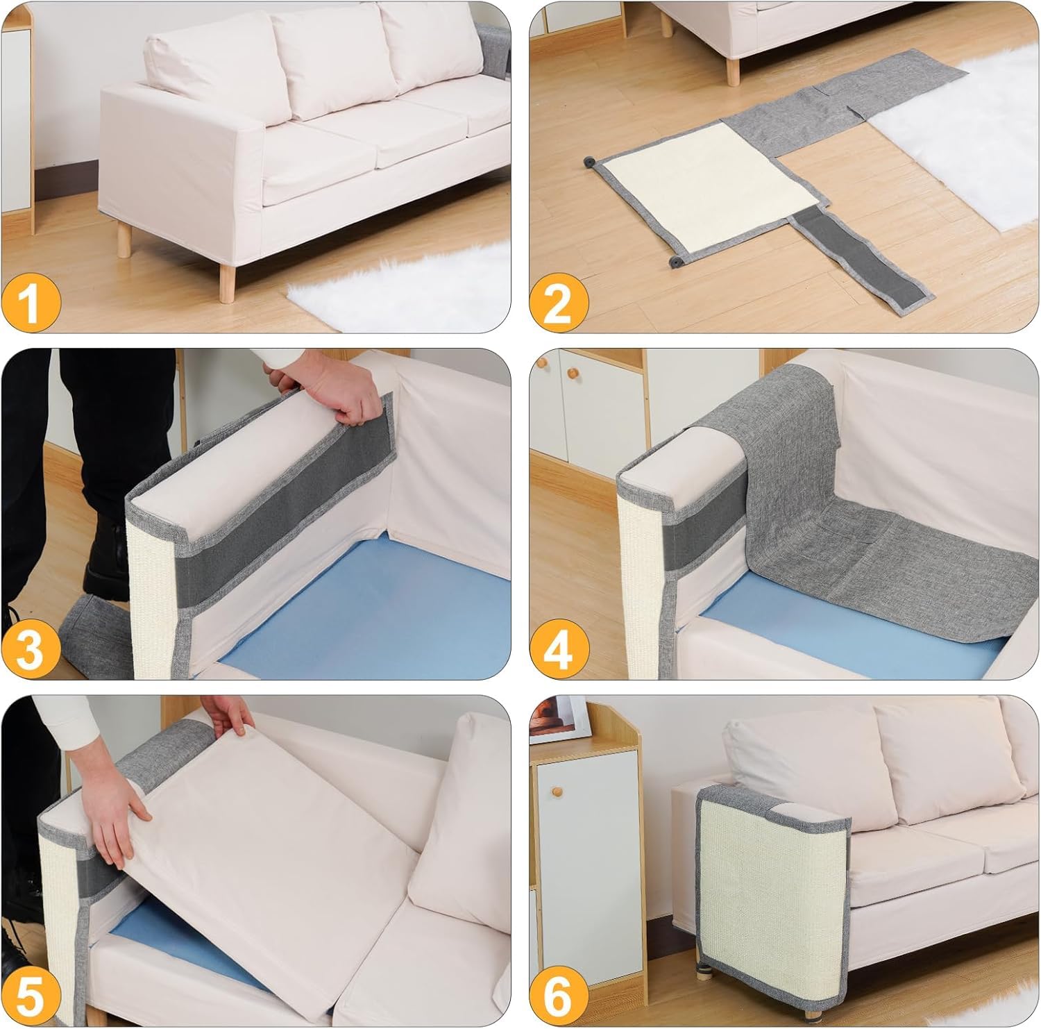 Sisal - Alfombrilla para rascar gatos, para sofá, muebles, cama, pared, arañazos, satisface los instintos naturales de los gatos, fácil instalación