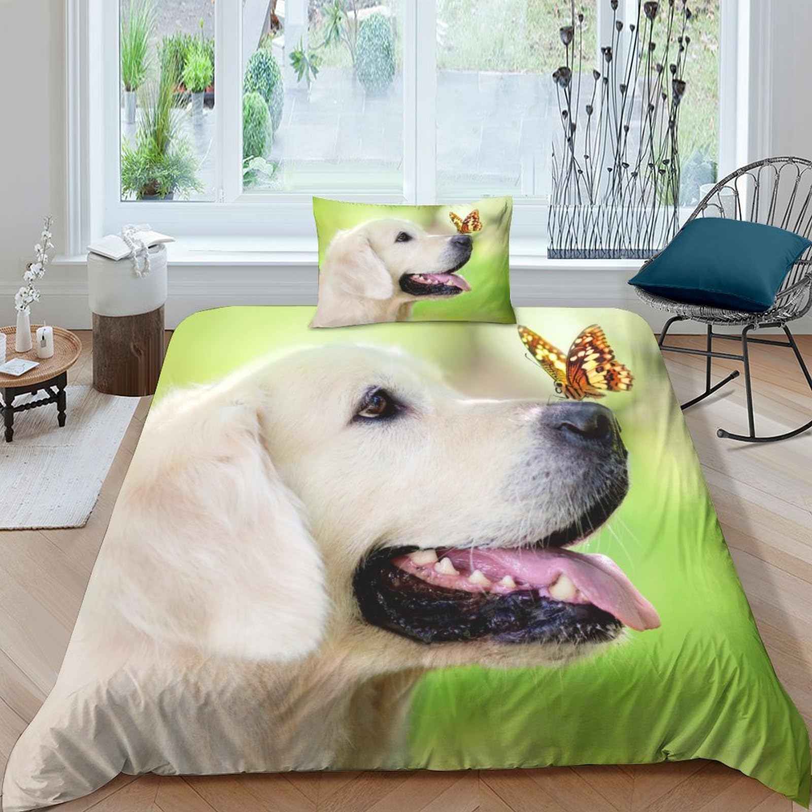 Housse de couette 3D chien pour chambre d'enfant et adulte, parure microfibre douce