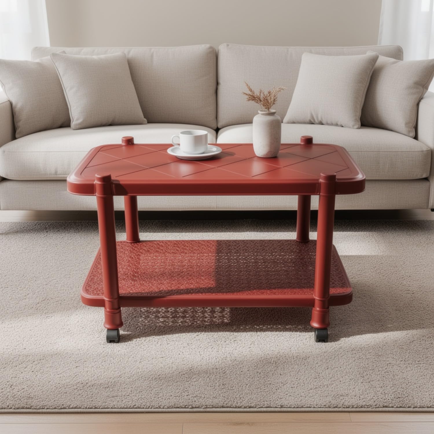 wow craft Center Trolley Coffee Table with Wheels |Tea Table |Teapoy for Home |Living Room |Office & Outdoor | Maroon, DIY
