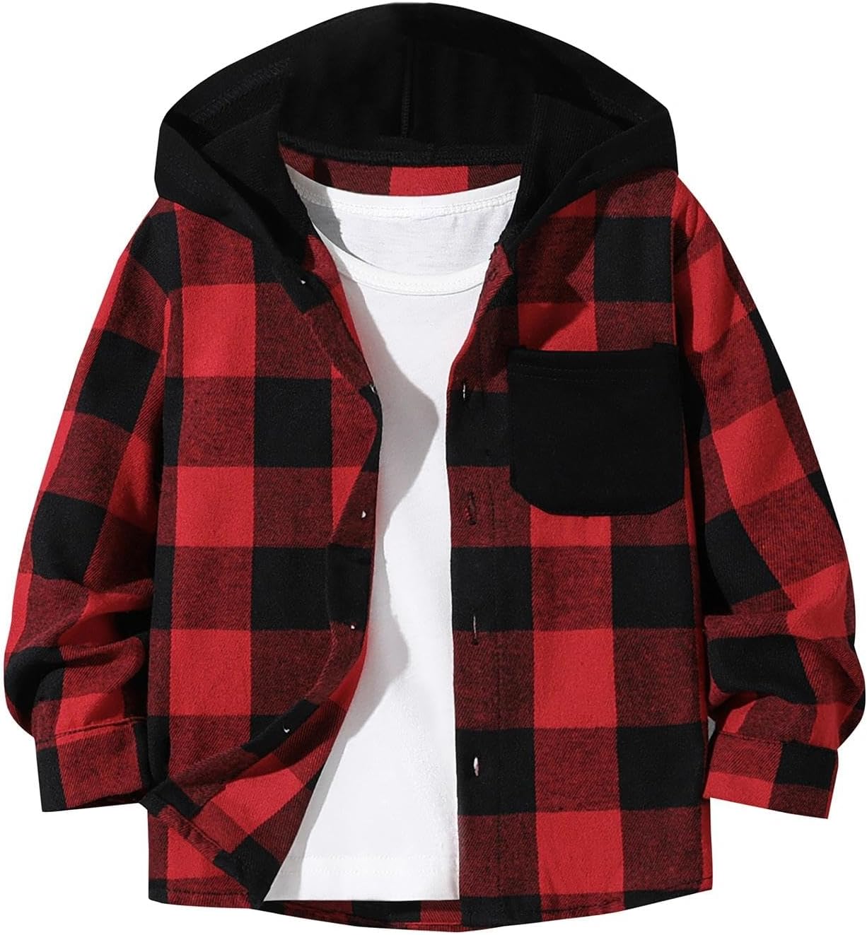 Toddler Boys Plaid Button Down Shirt Hooded Shirt 3T-7