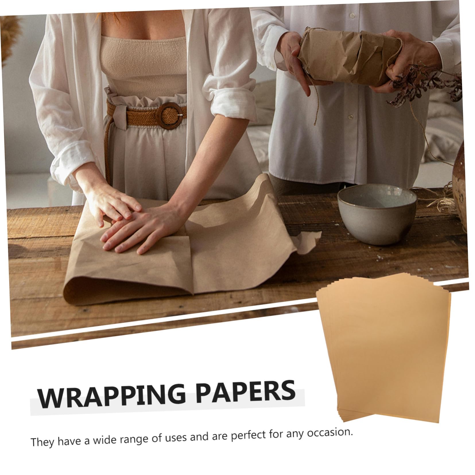 PartyKindom Papel de Obsequio Kraft Dorado para Cumpleaños y Baby Showers, Diseño Ligero, 100 Hojas de Embalaje para Manualidades y Envoltorio de Cajas