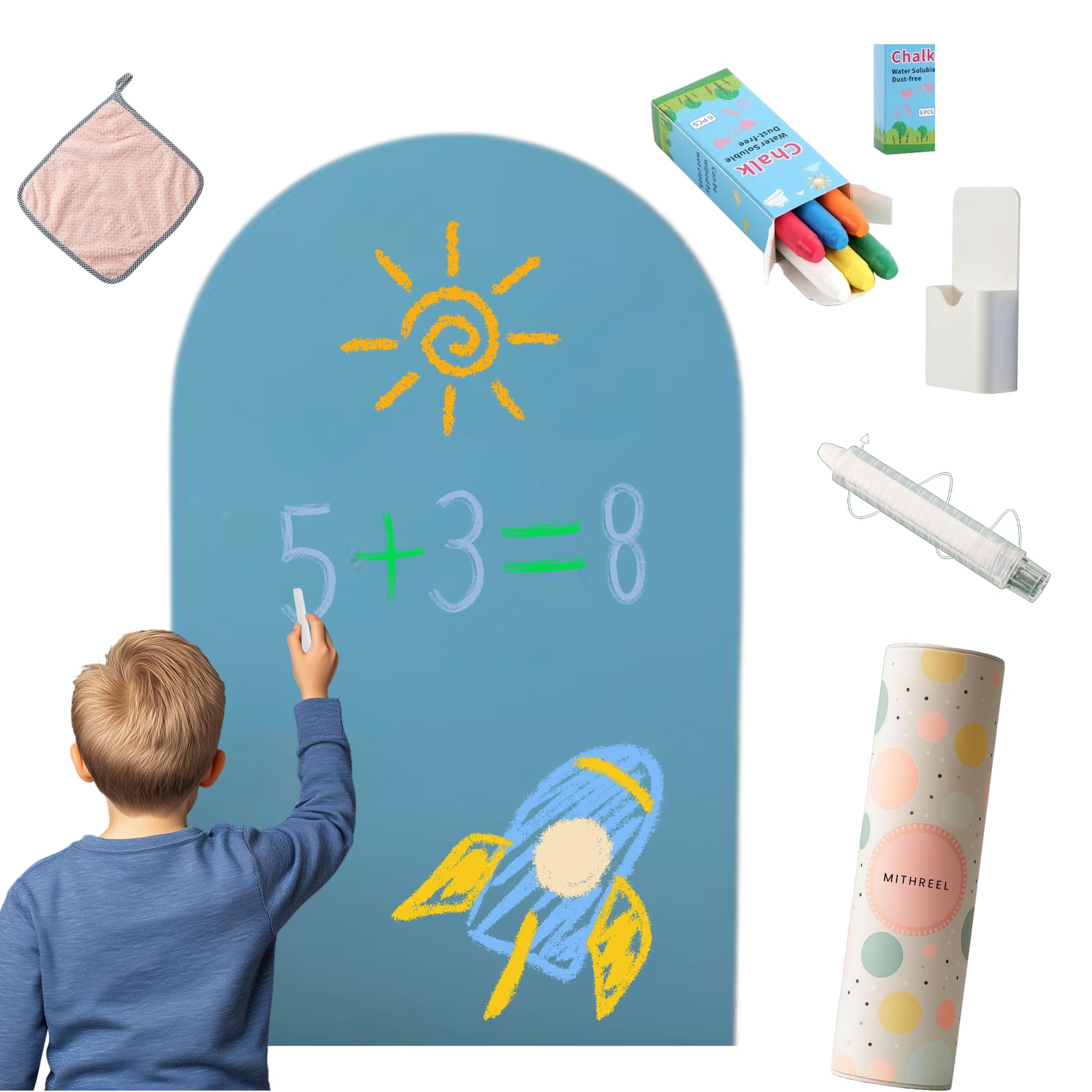 Tablica magnetyczna dla dzieci – samoprzylepna tablica magnetyczna w kształcie łuku i kredy – idealna jako prezent dla dziewcząt i chłopców (łuk Aguamarina 120 x 60 cm)