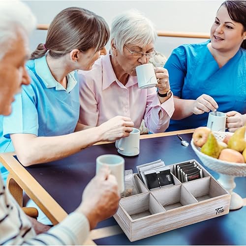 Miniatura 7 de 2 soportes de madera para bolsitas de té con 6 compartimentos, soporte para paquetes de azúcar de madera encalada, organizador de bolsas de té para
