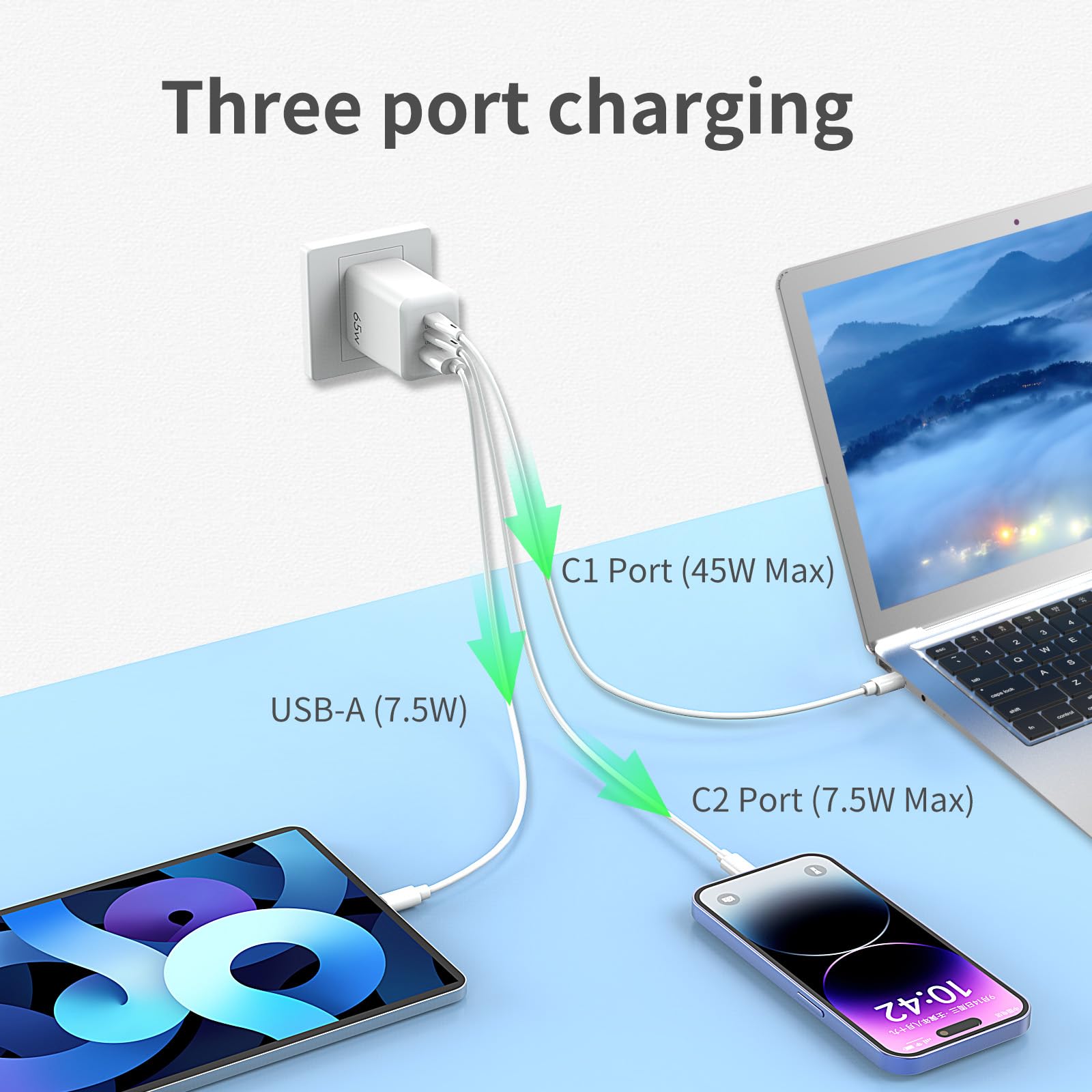 Cargador Inalambrico Iphone Baseus Cargador USB C GAN III 65W, USB