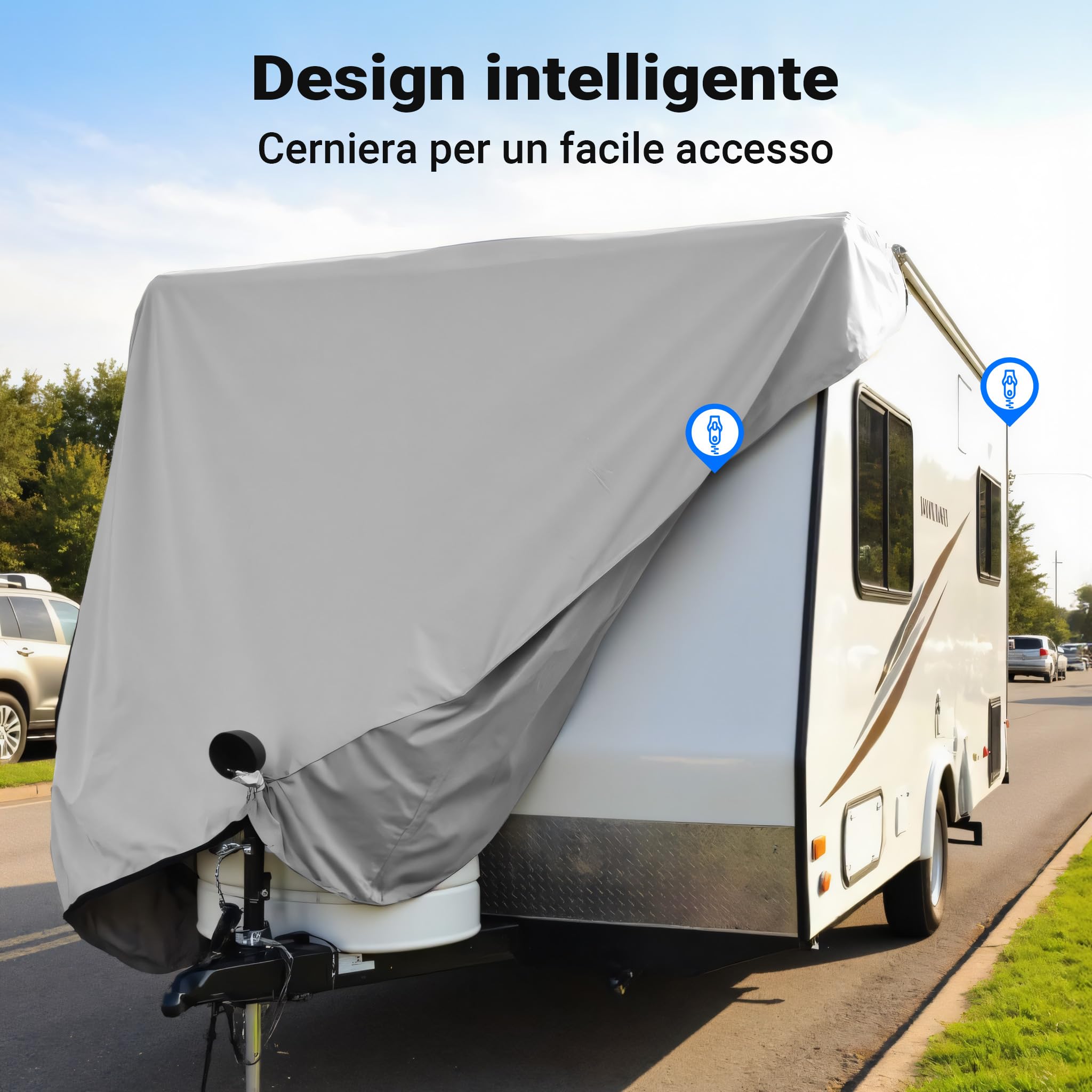 Wiltec Telo di protezione per roulotte Taglia L 580x225x220 cm Copertura per roulotte Telo copri caravan