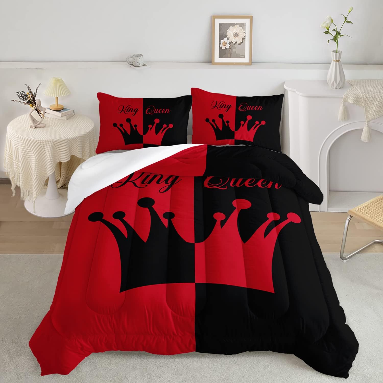 Axolotl Black and Red Crown Queen and King Comforter Set