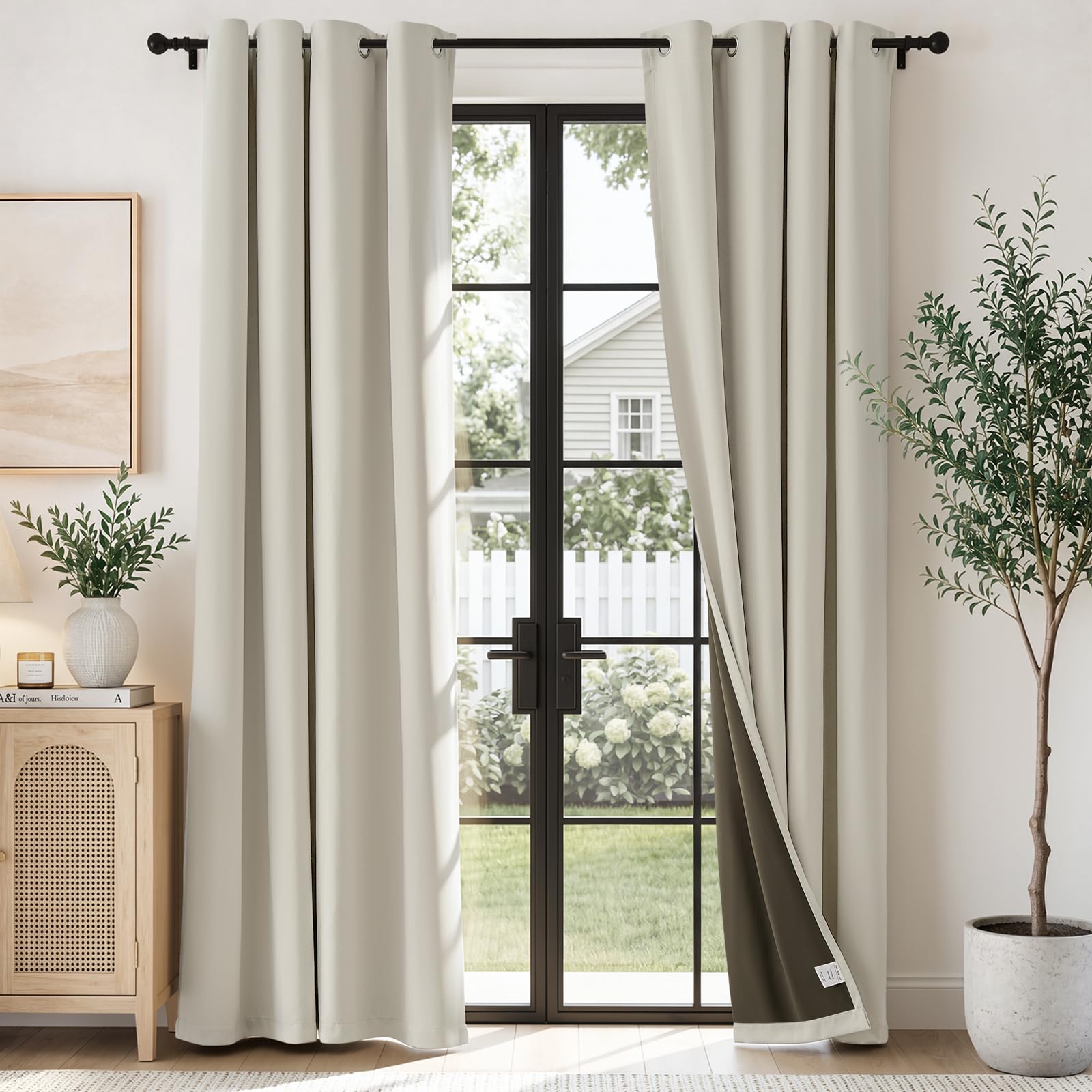 TOPICK Total Blackout Curtains Bedroom, High-density, W46xL72, Cream White — image 1