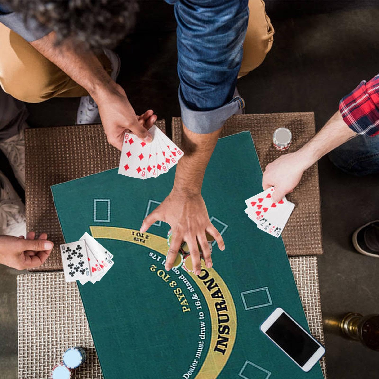 Générique Pokermatte doppelseitig | Table Felt Texas Hold 'Em & Blackjack Kartenspiele | Blackjack-Filzmatte | Tischmatte mit Rollen, platzsparend, 23,62 x 35,43 Zoll